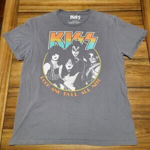 Kiss Dark Grey Unisex Tee "Rock And Roll All Nite" - Size Large